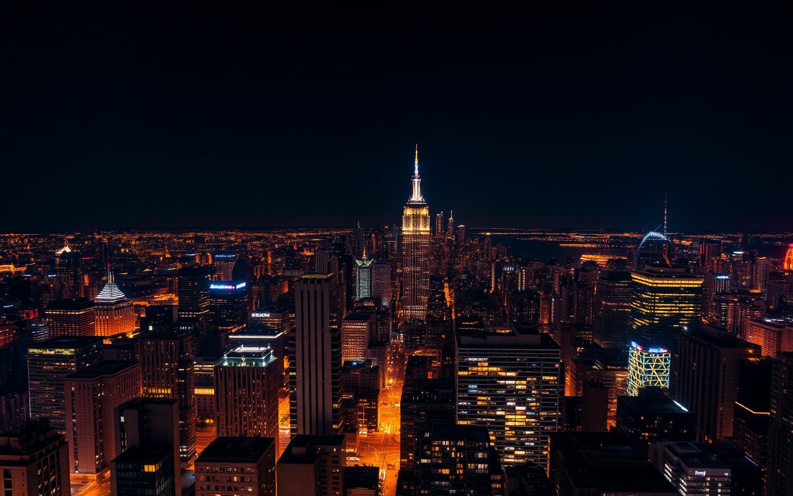 Skyline of a major city at night