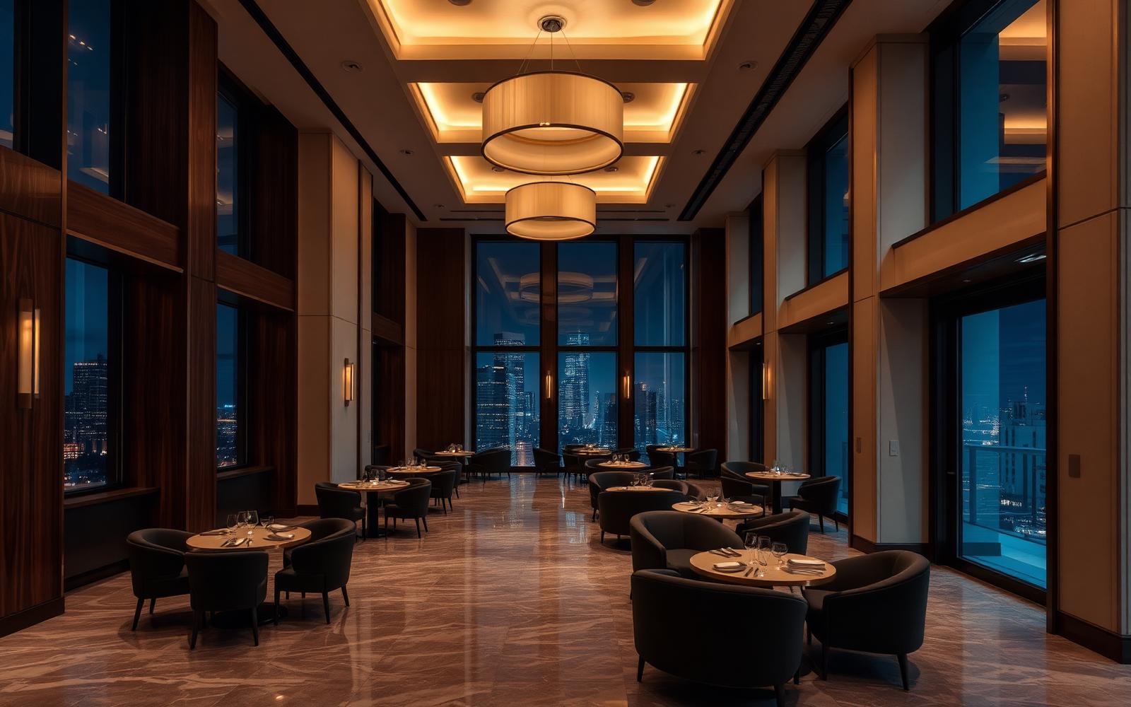 Hotel lounge with city views